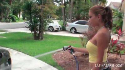 Busty Latina Siren Washing The Car In Her Swim Suit - hclips.com