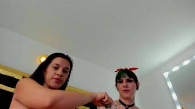 Two lesbian friends touching my big boobs - hclips.com