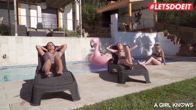 Lana Roy, Kaisa Nord & Candy Teen get wild with sensual lesbian pool sex by the pool with big boobs and big ass babes - sexu.com