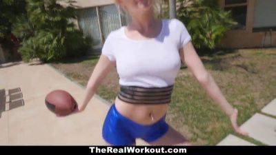 Leigh Rose, the busty blonde football babe, gets her tight ass drilled hard from behind - sexu.com