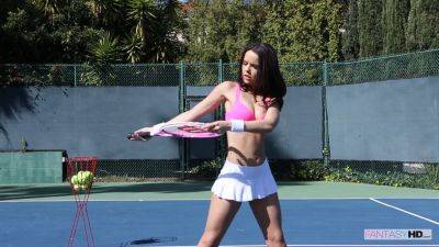 Dillion Harper's Tennis Coach can't resist showing off her smooth pussy & busty body - sexu.com