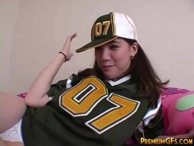 Busty teen strips off her American jersey - hotmovs.com - Usa