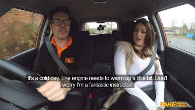 Watch this busty brunette MILF beg for a hard cock in her wet pussy during a fake driving lesson - sexu.com - Britain